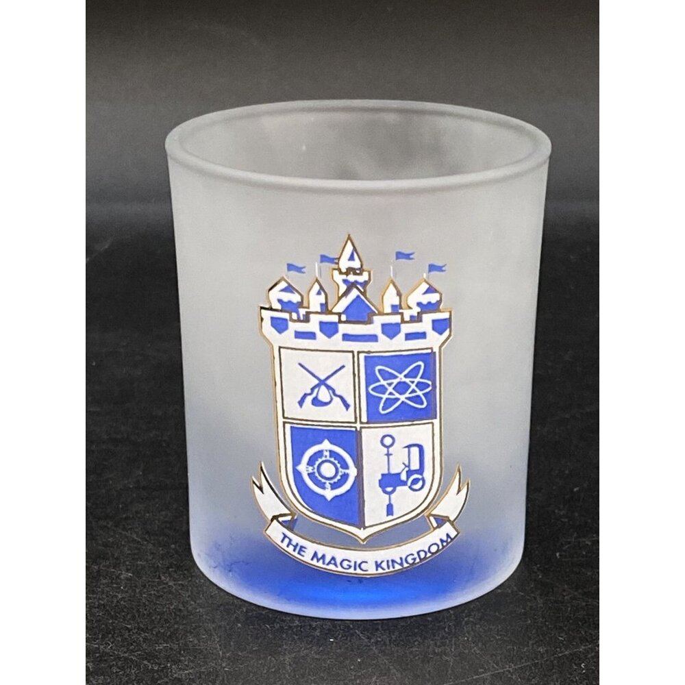 Disney The Magic Kingdom Frosted Shot Glass Frontier Tomorrow Land Older Logo